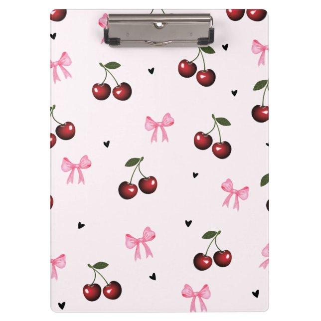 Cherry & Pink Bows Pattern - Coquette Aesthetic  Clipboard (Front)