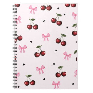 Cherry & Pink Bows Pattern - Coquette Aesthetic  Notebook