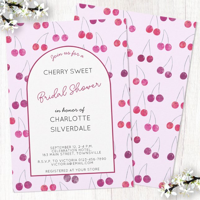 Cherry Pink Bridal Shower Invitation (Cherry pink personalized custom text bridal shower inviation)