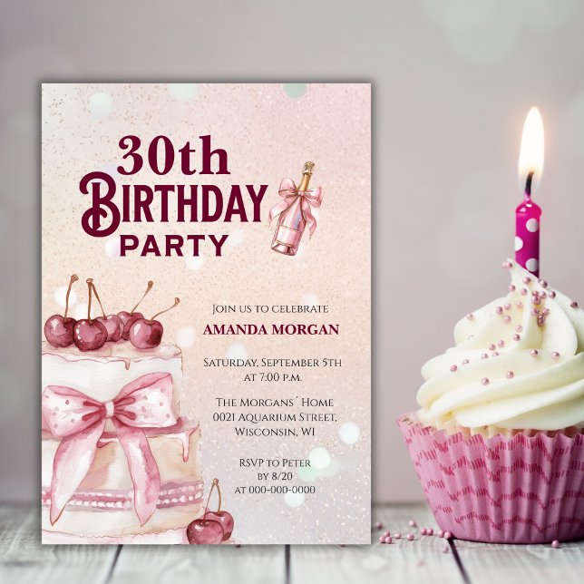 Cherry Pink Cake Birthday Party Invitation (Creator Uploaded)