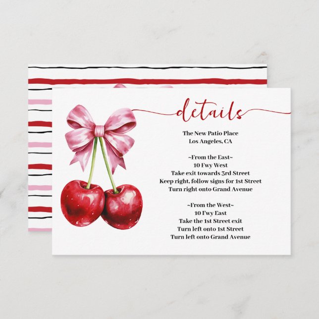 Cherry Pink Coquette Baby Shower Details Enclosure Card (Front/Back)