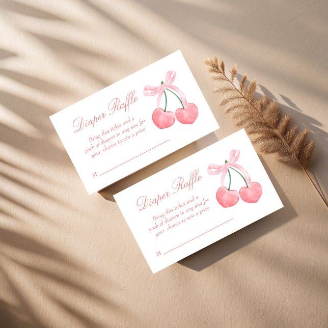 Cherry pink coquette baby shower diaper raffle enclosure card (Cherry pink coquette baby shower diaper raffle enclosure cards raffle tickets)