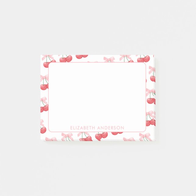 Cherry Pink Coquette Personalised Minimalist  Post-it Notes (Front)