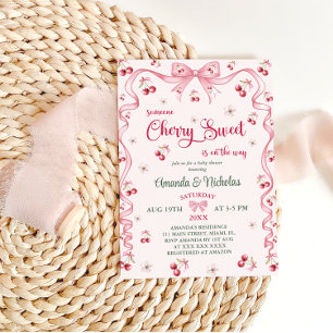 Cherry Pink Floral Girl Baby Shower  Invitation
