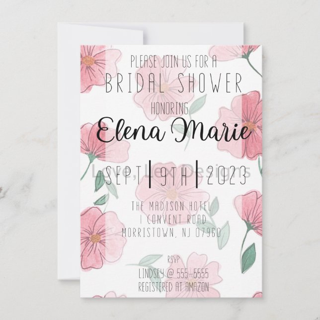 Cherry-Pink Floral Invitation (Front)