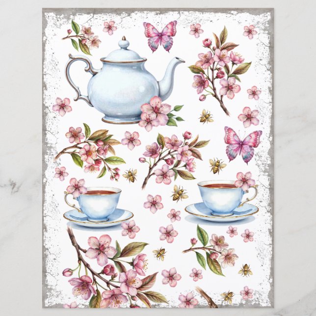 Cherry pink flower flower field with tea (Front)