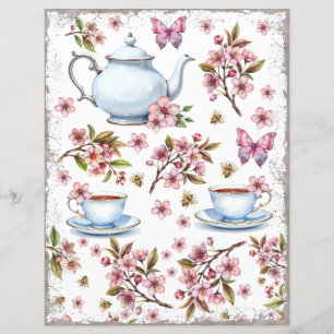 Cherry pink flower flower field with tea