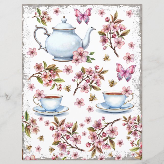Cherry pink flower flower field with tea (Front)