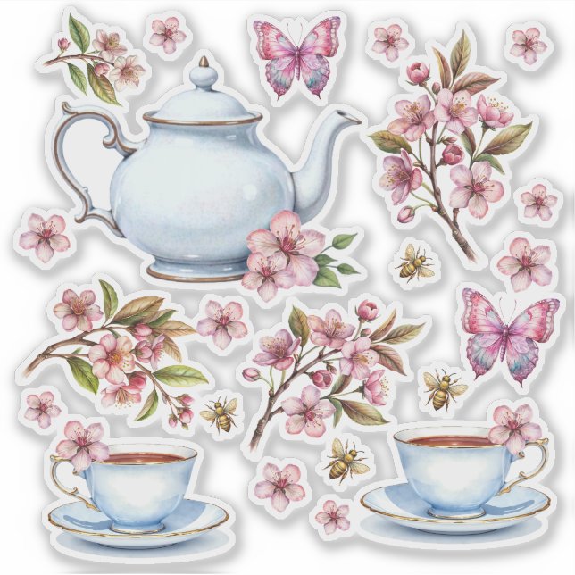 Cherry pink flower flower field with tea (Front)