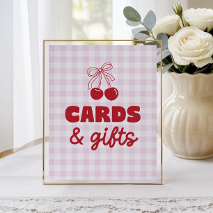 Cherry Pink Gingham Cards & Gifts Birthday Poster