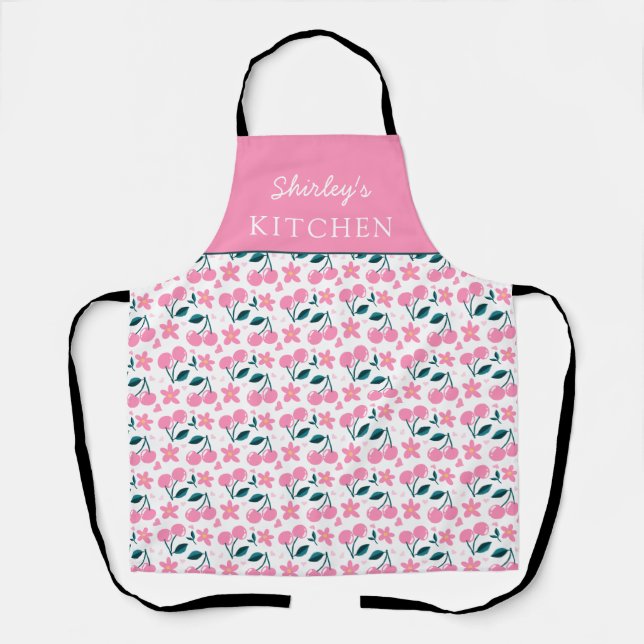 Cherry Pink Personalized Apron | Custom Name Apron (Front)