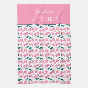 Cherry Pink Personalized Tea Towel   Custom Name K