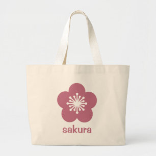Cherry Pink Sakura Blossom Silhouette Large Tote Bag