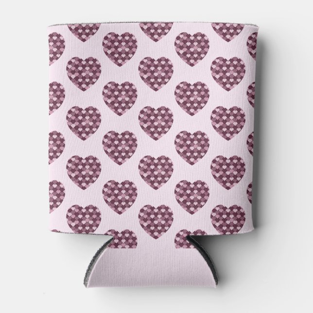 Cherry Pink Square and Diamond heart Can Cooler (Front)