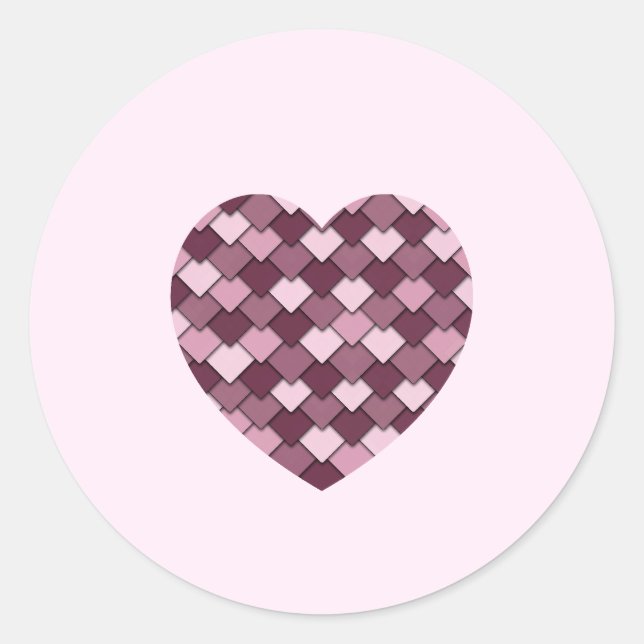Cherry Pink Square and Diamond heart Classic Round Sticker (Front)