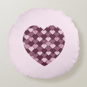 Cherry Pink Square and Diamond heart Round Cushion