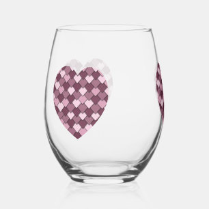 Cherry Pink Square and Diamond heart Stemless Wine Glass