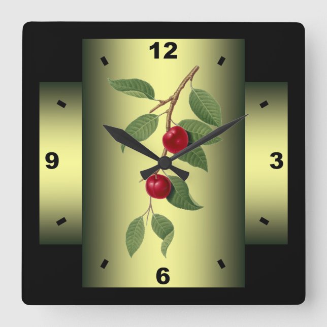 Cherry Plum ~Botanical Fruit ~ Giorgio Gallesio~ Square Wall Clock (Front)