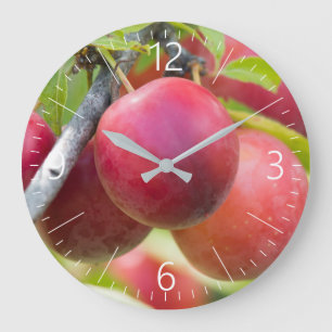 Cherry plum on branch large clock