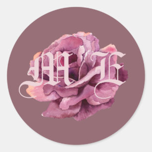 Cherry Plum Rose Wedding Monogram Classic Round Sticker