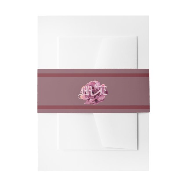  Cherry Plum Rose Wedding Monogram Invitation Belly Band (Front Example)