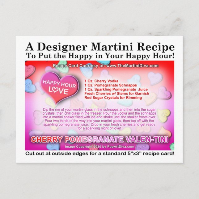 Cherry Pomegranate Valentine's Day Martini Card (Front)