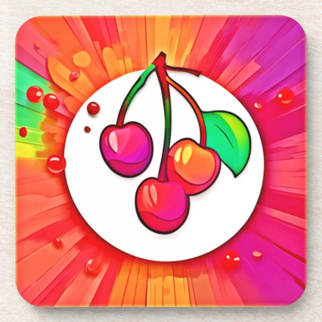 Cherry Pop Art Burst Coaster (Front)