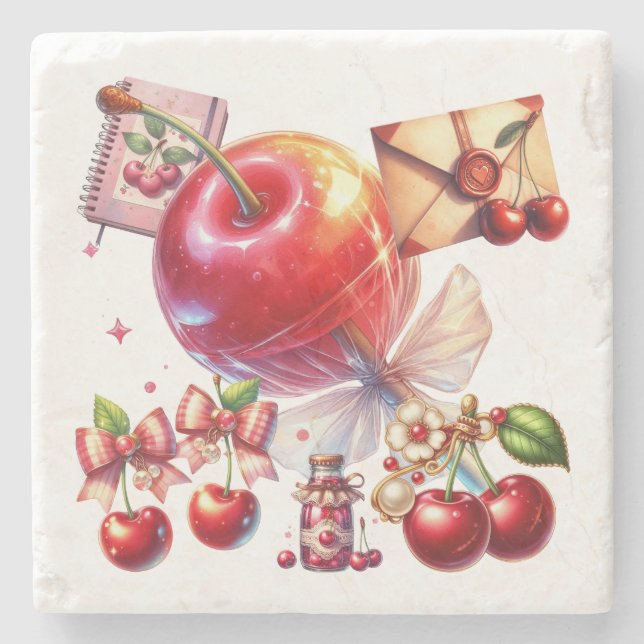 Cherry Pop Stone Coaster (Front)