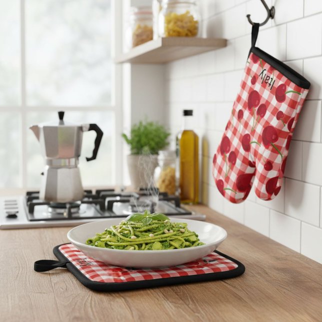Cherry print pot holders - Italian kitchen  Oven Mitt & Pot Holder Set (Creator Uploaded)