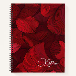 Cherry Red Abstract Leaf Personalised Notebook