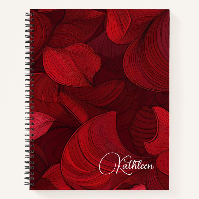 Cherry Red Abstract Leaf Personalised Notebook (Front)