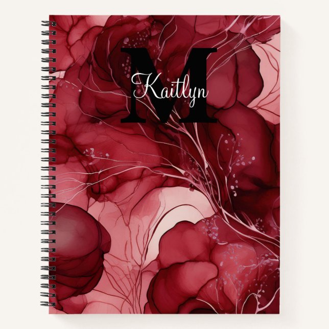 Cherry Red Alcohol Ink Personalised Notebook (Front)