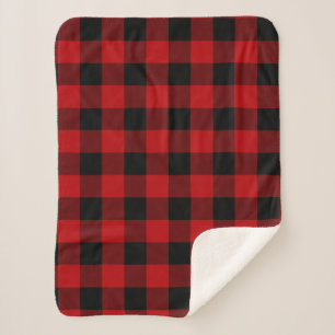 Cherry Red And Black Buffalo Plaid Sherpa Blanket
