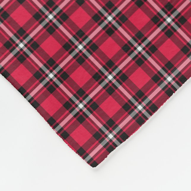 Cherry Red and Black Sporty Plaid Fleece Blanket (Corner)