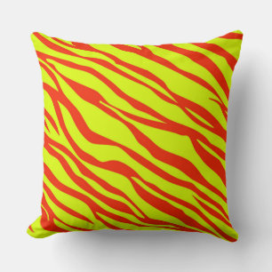 Cherry Red and Neon Yellow Zebra Striped Cushion