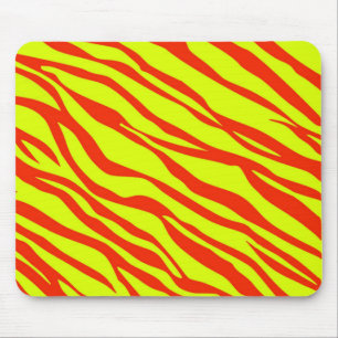 Cherry Red And Neon Yellow Zebra Striped Mouse Pad