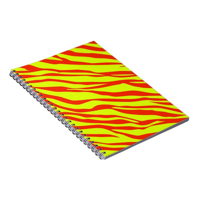 Cherry Red and Neon Yellow Zebra Striped Notebook (Right Side)