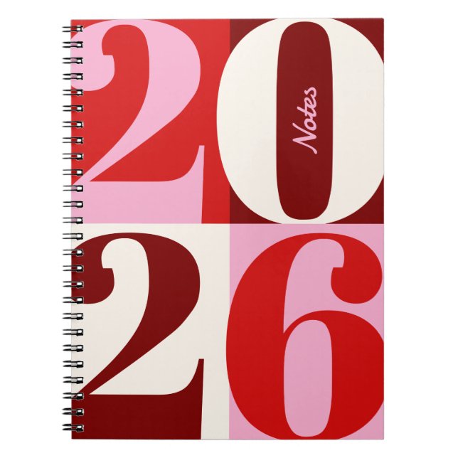 Cherry Red and Pink Bold Year Color Block Notebook (Front)
