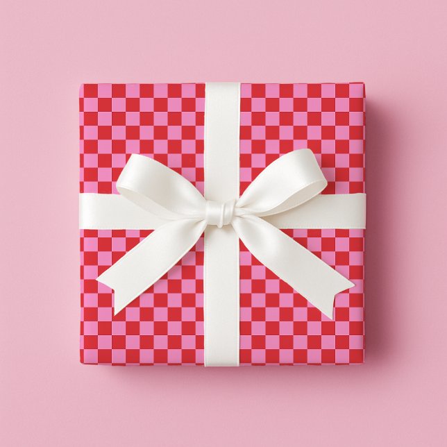 Cherry Red and Pink Checkerboard  Wrapping Paper (Everyday Gifting)