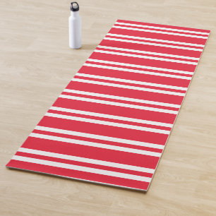 Cherry Red and White Striped Yoga Mat