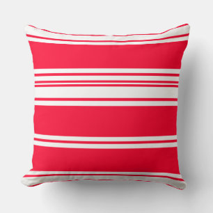 Cherry Red and White Stripes Throw Pillow