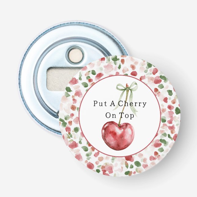 Cherry Red Apple Green Petals Bottle Opener (Front)
