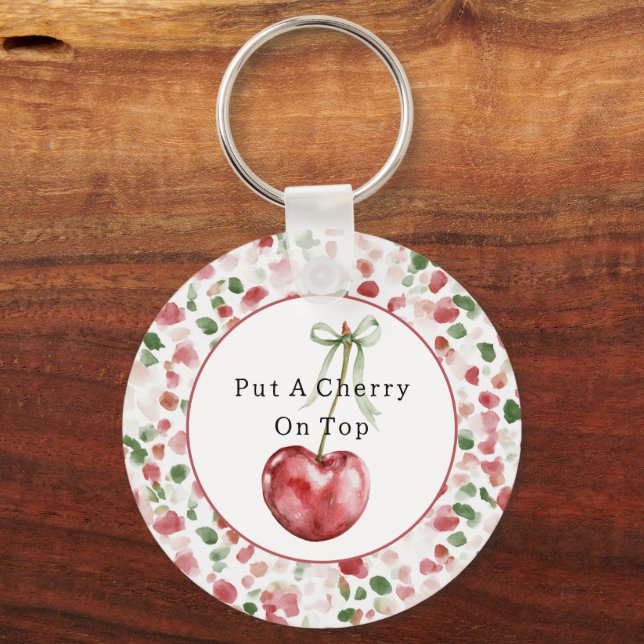 Cherry Red Apple Green Petals Key Ring (Front)