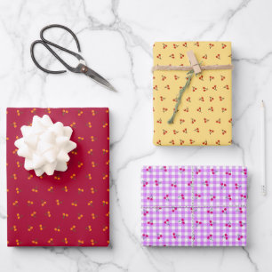 Cherry red beige pink check wrapping paper sheet