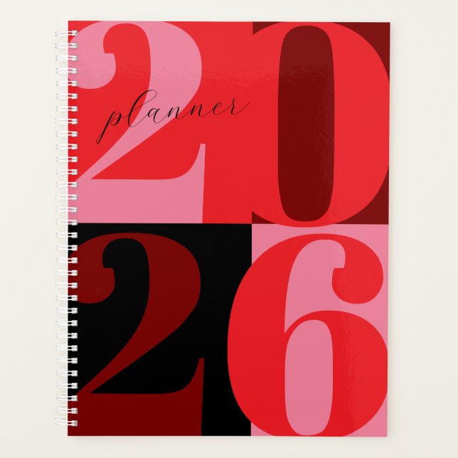 Cherry Red Bold Year Colour Block Planner (Front)