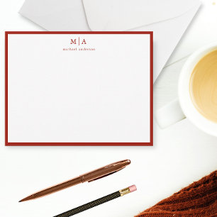 Cherry Red Border Monogram Correspondence Card