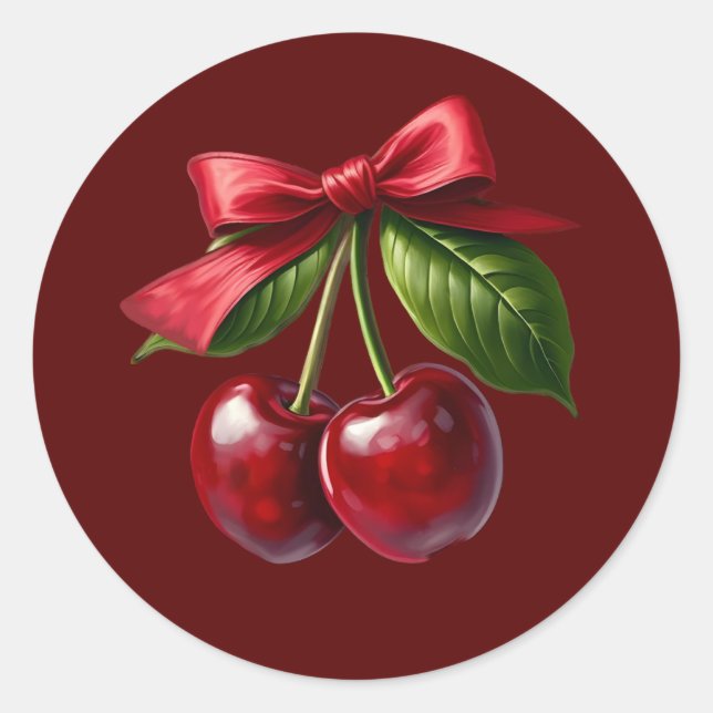Cherry Red-Cherries with a Bow Classic Round Sticker (Front)