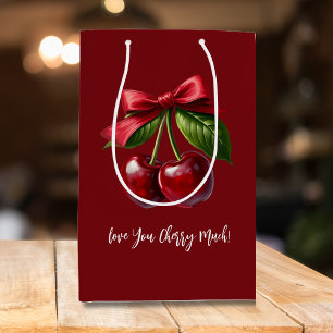 Cherry Red-Cherries with a Bow Medium Gift Bag
