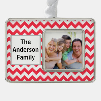 Cherry Red Chevron Silver Plated Framed Ornament