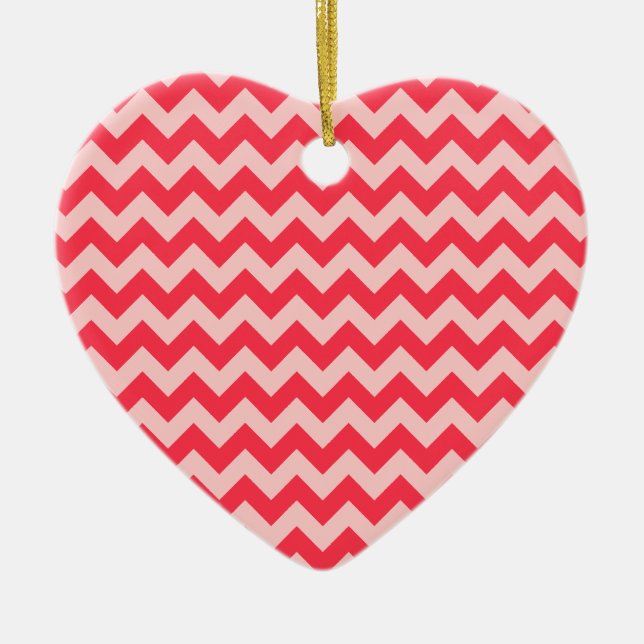 Cherry Red Chevron Zigzag Ceramic Ornament (Front)